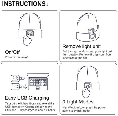 LED Beanie with The Light, Unisex Gifts for Men Dad Husband Him