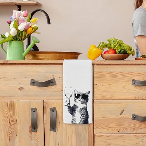 Funny Cat Wine Kitchen Towels, Gifts for Dog Wine Lovers, Bar