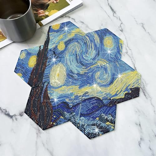NUFTVI Diamond Art Coasters, 7 PCS Hexagonal Coasters with Holder