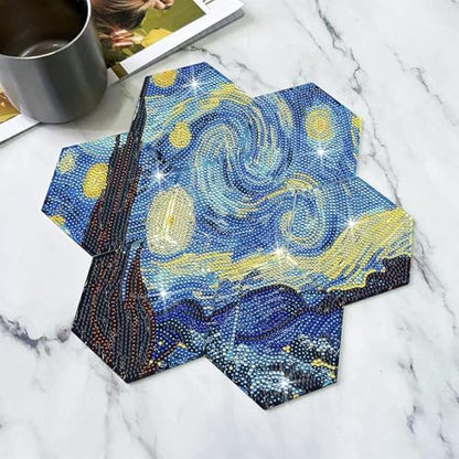 NUFTVI Diamond Art Coasters, 7 PCS Hexagonal Coasters with Holder
