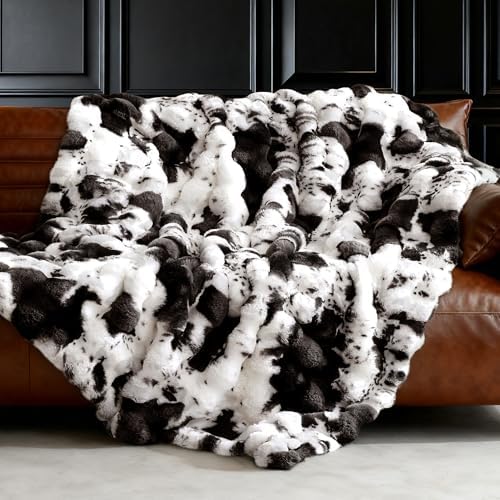 VFROO Ultra Plush Bubble Faux Rabbit Fur Blanket – 950GSM Thick Fluffy