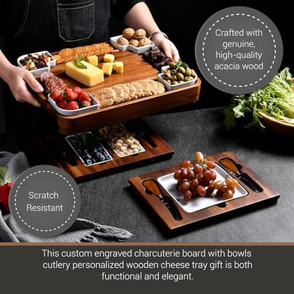 Shanik Upgraded Acacia Cheese Board Set, Square Shaped Charcuterie