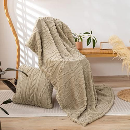 YUSOKI Sherpa Fleece Large Throw Blanket, Tan, 50"x65"