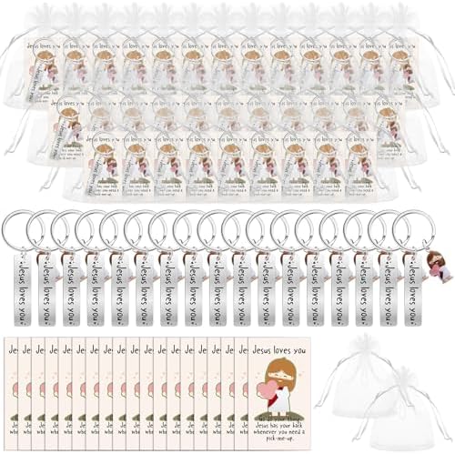 60 Sets Christmas Jesus Loves You Keychain