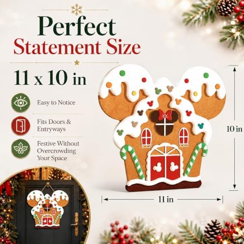 Gingerbread House Shaped Door Sign, Festive Mouse Ears Holiday Wall