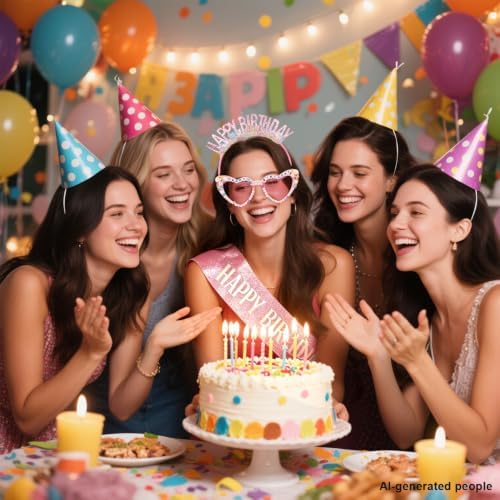 Atoden Happy Birthday Sash Headband Tiara Crown Sunglasses for Women
