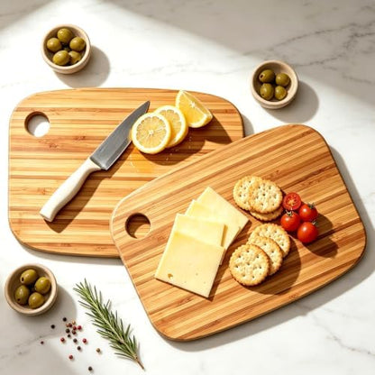 2 Pcs Small Bamboo Cutting Boards Set for Kitchen with Hanging