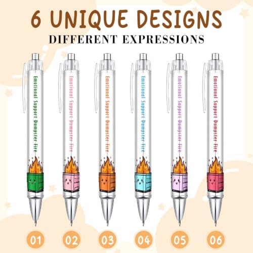 6 Pcs Emotional Support Dumpster Fire Pen Set – Funny Office Pens for