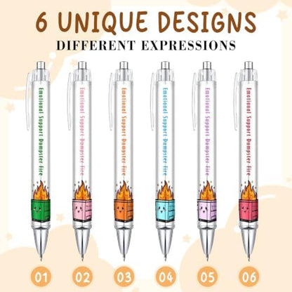 6 Pcs Emotional Support Dumpster Fire Pen Set – Funny Office Pens for
