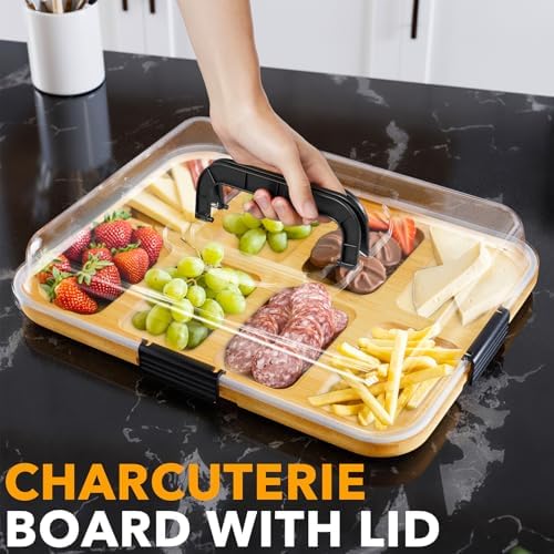 SpaceAid Charcuterie Board with Clear Lid, Portable Travel Cheese