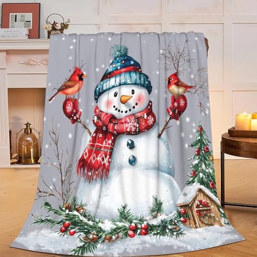 Cute Snowman Blanket Soft Warm Winter Snowman Fleece Plush Throw
