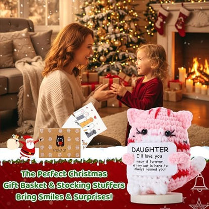 Peryiter Positive Cute Crochet Cat Gifts for Daughter Mini Funny