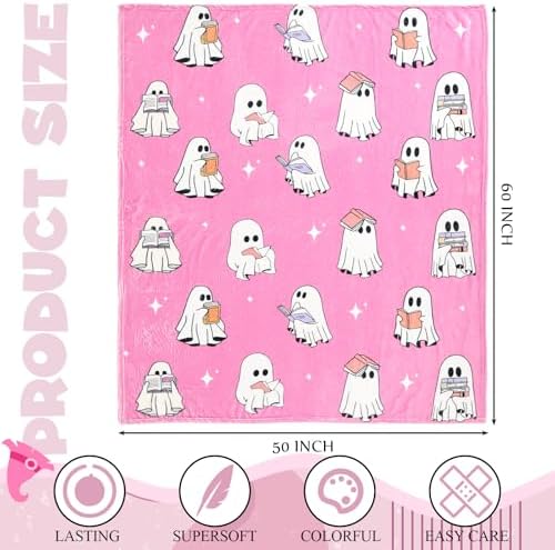 Pink Ghost Reader Blanket Halloween Reading Book Throw Blankets