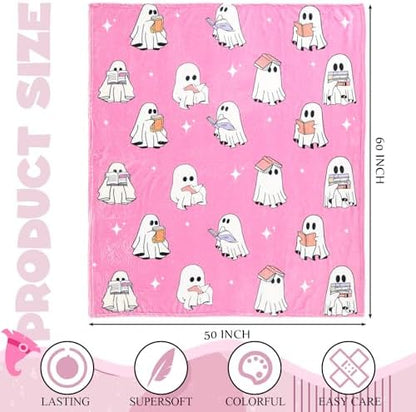 Pink Ghost Reader Blanket Halloween Reading Book Throw Blankets