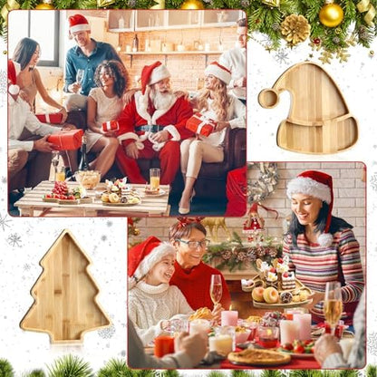Meanplan 2 Pcs Wooden Christmas Serving Tray and Platter Christmas