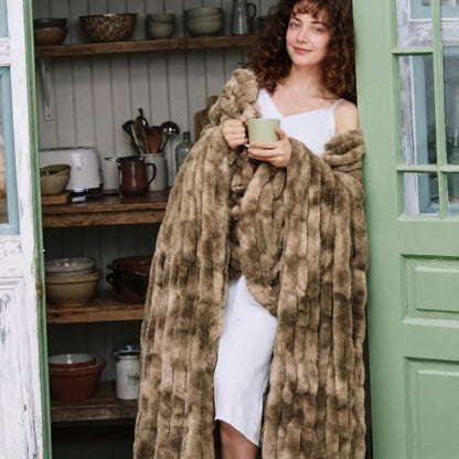 Lotus Karen Faux Fur Throw Blanket, Dual-Sided Soft Ruched Twin