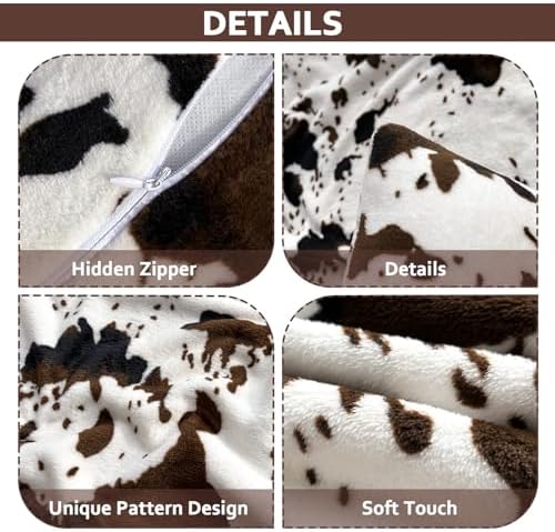 Vessia Throw Blanket Cow Black and Brown with Pillow Cover for Couch