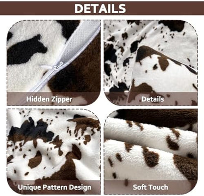 Vessia Throw Blanket Cow Black and Brown with Pillow Cover for Couch