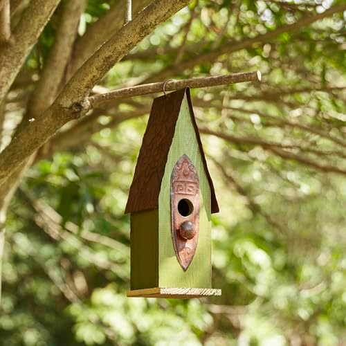 Glitzhome Vintage Hanging Birdhouse - Green Distressed Solid Wood