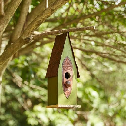 Glitzhome Vintage Hanging Birdhouse - Green Distressed Solid Wood