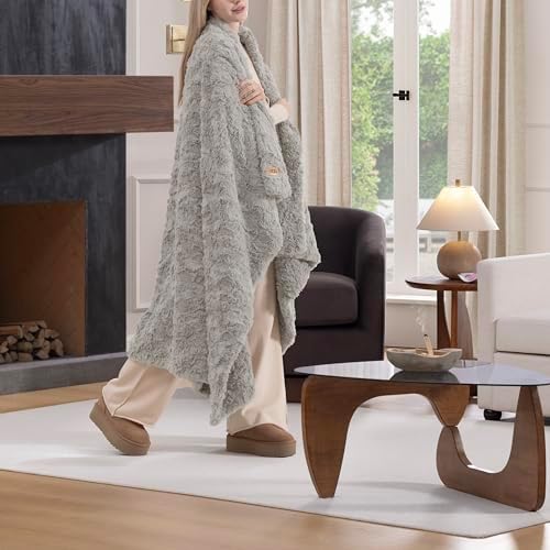 UGG Adalee Throw Blanket for Sofa, Faux Fur Blanket, 50" x 70", Seal