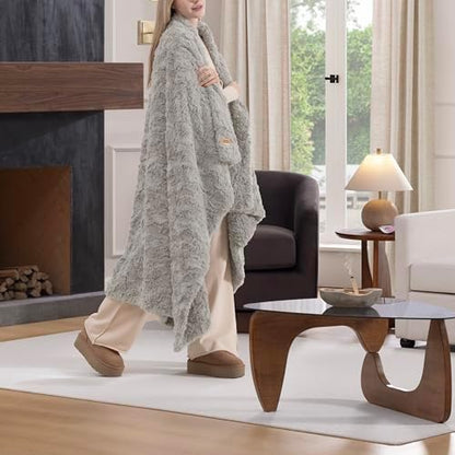 UGG Adalee Throw Blanket for Sofa, Faux Fur Blanket, 50" x 70", Seal