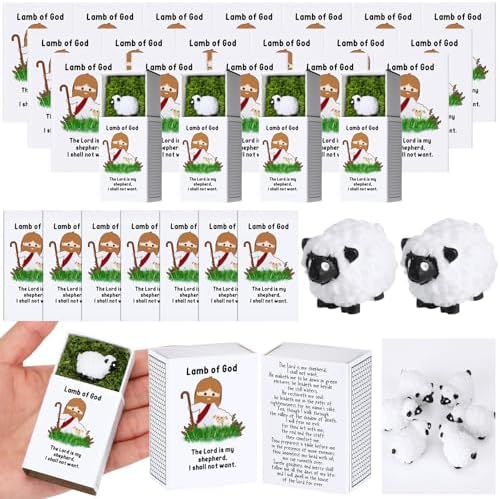 Wonderjune Mini Resin Sheep Christian Gift Lamb of God, 12 Sets, Lamb