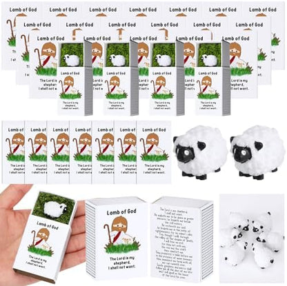 Wonderjune Mini Resin Sheep Christian Gift Lamb of God, 12 Sets, Lamb