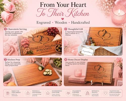 Personalized Wedding Gifts for Couple, Two Hearts Cutting Board Wood