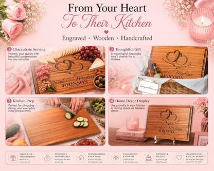 Personalized Wedding Gifts for Couple, Two Hearts Cutting Board Wood