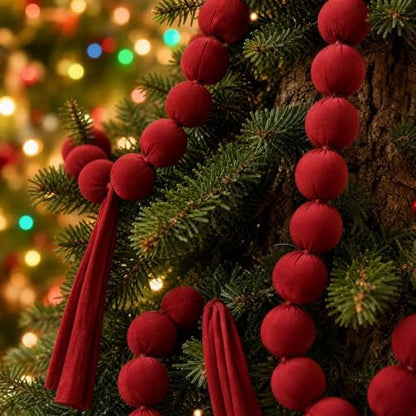 Velvet Red Balls Hanging Christmas Ornaments, Shatterproof Christmas