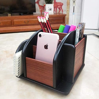 Revolving Remote control caddy,Wooden pen holder for desk office