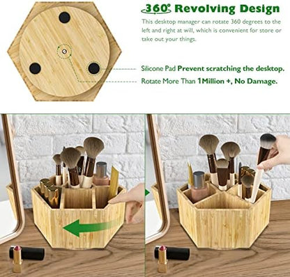 Bamboo Art Supply Organizer,Rotating Pencil Holder Back to School