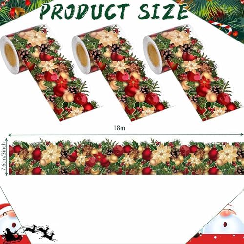 Merry Christmas Stickers - 3 Inch Roll, Self-Adhesive, Pinecone Berry