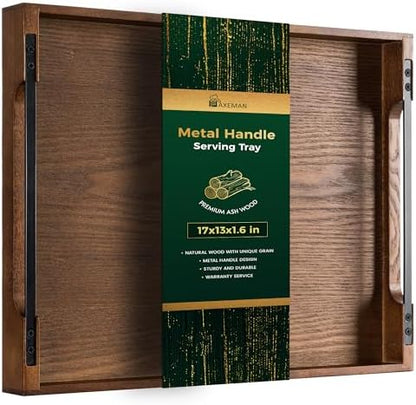 Axeman Wooden Serving Tray with Metal Handles|Ottoman Tray for