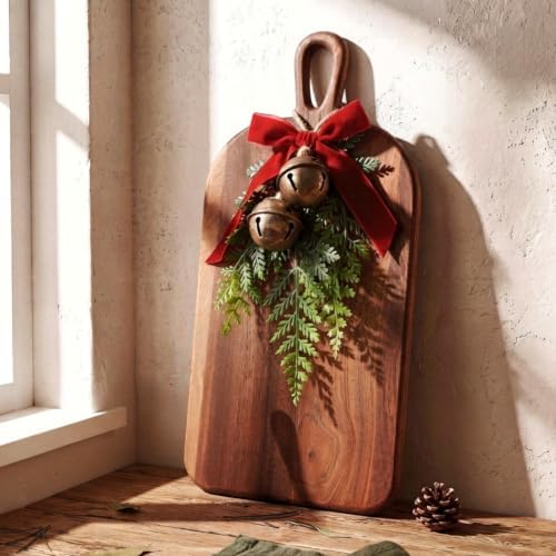 Farmhouse Christmas Wooden Cutting Board Set, 15.75'' with Bells