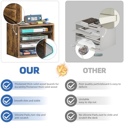 Simple Trending 4-Tier Desk File Organizer, Paper Organizer, Rustic