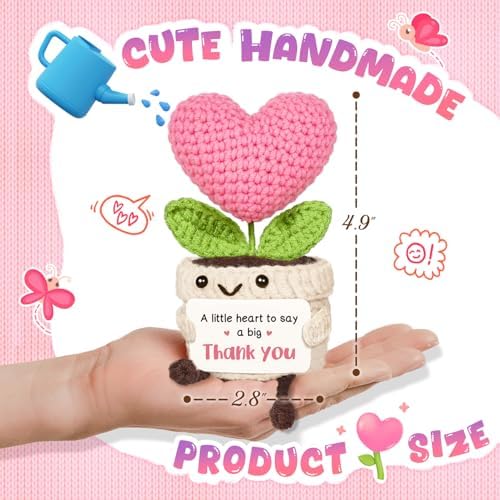Thank You Gifts for Women, Crochet Pink Heart Flower with Appreciation