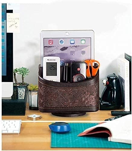 PU Leather Remote Control Organizer with 360° Spinning Design,Desk