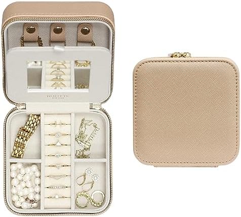 Saffiano Leather Travel Jewelry Box with Mirror | Portable Jewelry