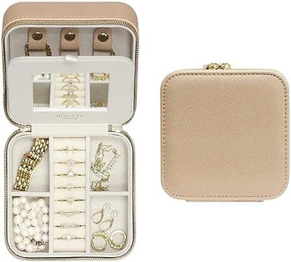 Saffiano Leather Travel Jewelry Box with Mirror | Portable Jewelry