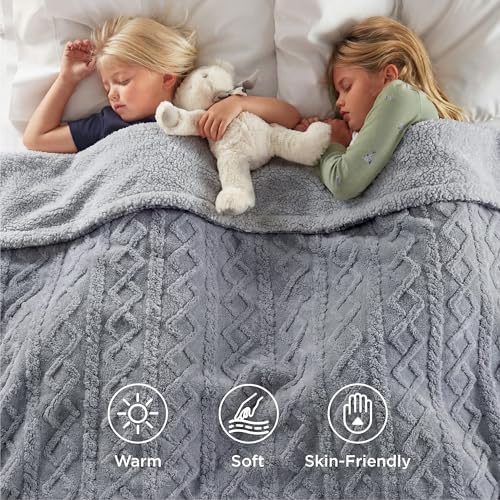 Bedsure Sherpa Fleece Blanket, Cable Jacquard Tufted, Warm, Throw
