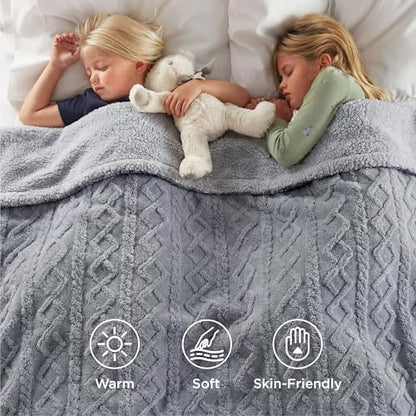 Bedsure Sherpa Fleece Blanket, Cable Jacquard Tufted, Warm, Throw