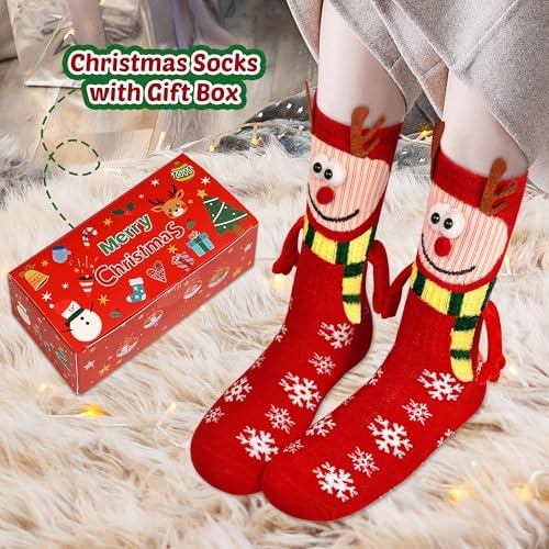 Itscolofy 4 Pairs Funny Christmas Socks, Magnetic Hand Holding Socks