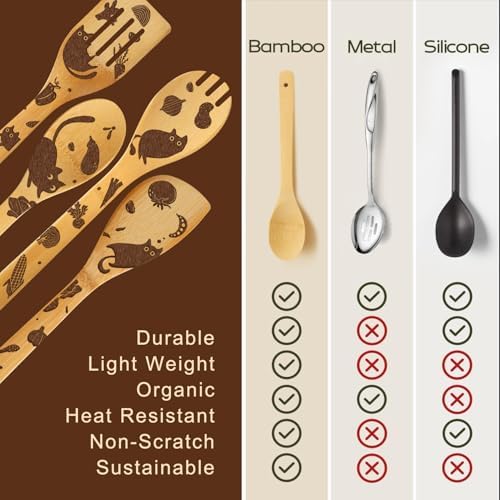 6Pcs Funny Black Cat Gifts Set Cutting Board with Spoons & Cleaning