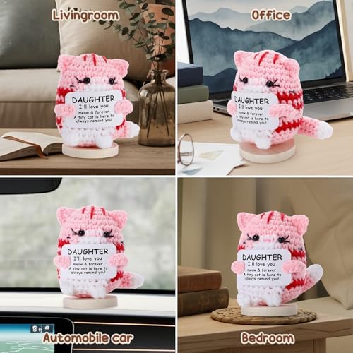 Peryiter Positive Cute Crochet Cat Gifts for Daughter Mini Funny