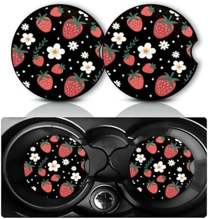2PCS Strawberry Car Cup Holder Coasters Universal Anti-Slip Rubber Mat