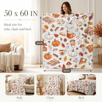 Aipon Fall Maple Leaf Pumpkin Coffee Scarf Throw Blanket 50 x 60 Inch