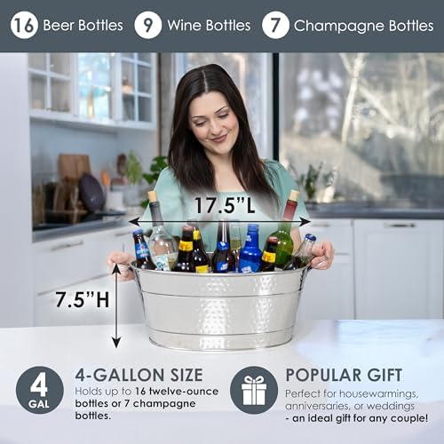 BREKX Stainless Steel Beverage Tub for Parties, Medium (4 Gal), Oval