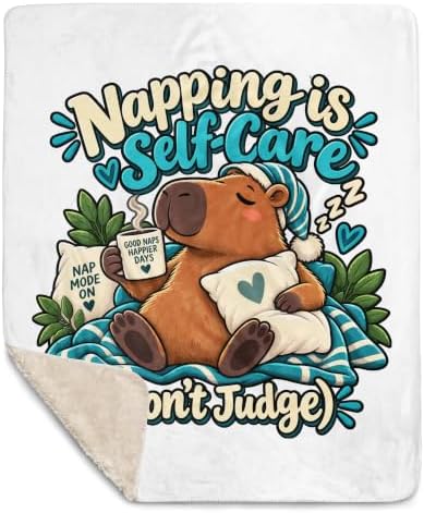 Napping is Self-Care Funny Capybara Graphic Sherpa Throw Blanket